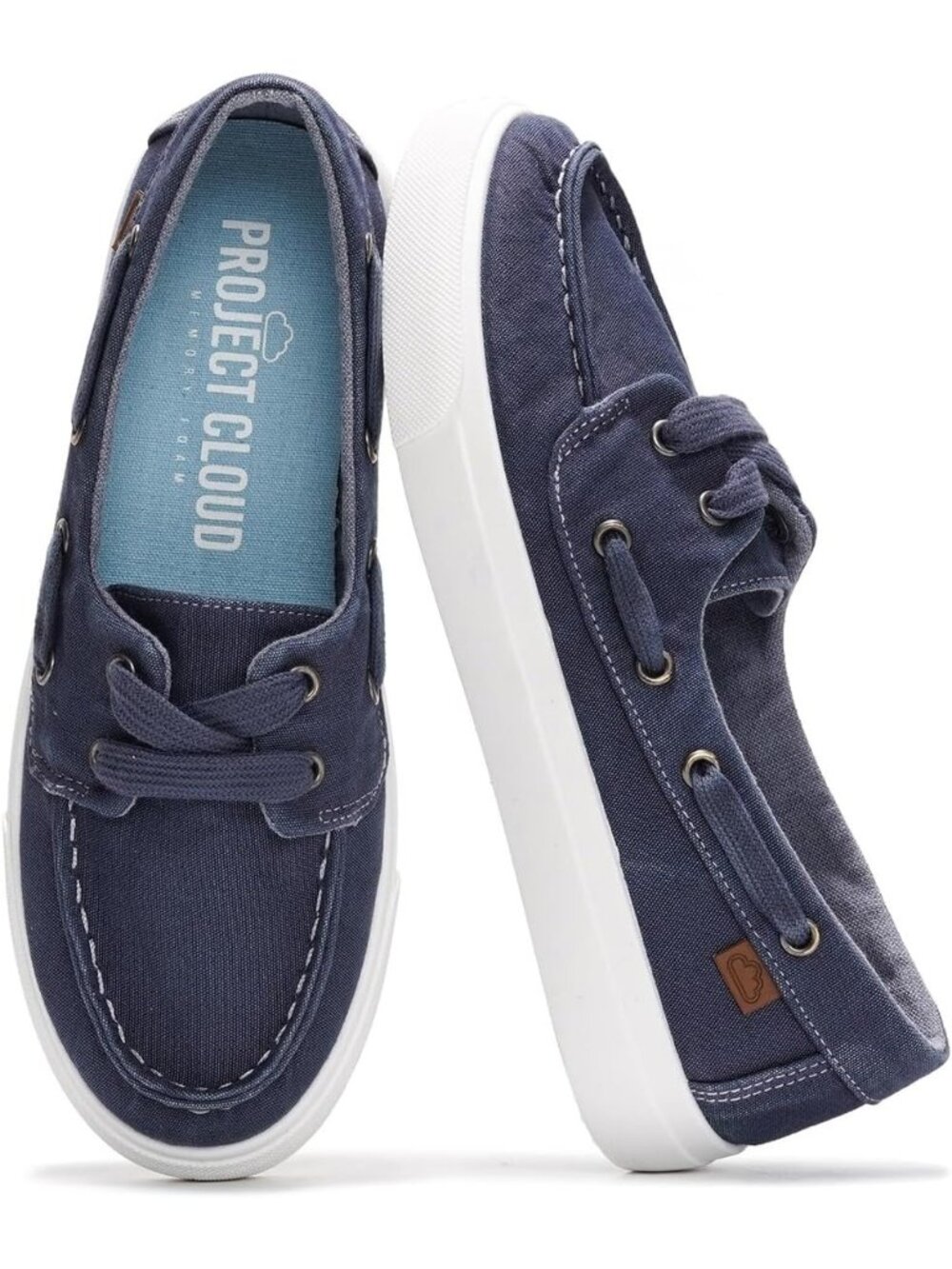Womens Navy Canvas Project Cloud Canvas Sneakers Memory Foam Slip On Loafers